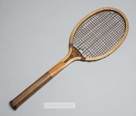 An "AWG" [Arthur William Gore] lawn tennis racquet by Benetfink & Co. Ltd of Cheapside, London, circa 1905,
 the frame is in excellent condition and t