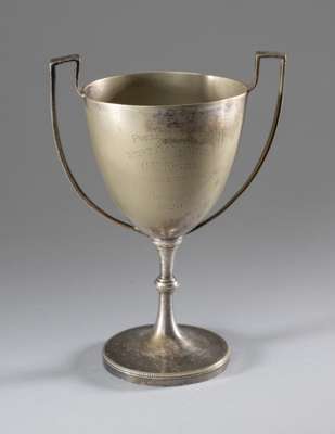 Trophy cup presented to a West Ham United junior player for winning the Brandt Football League in 1929,
 silver-plated two-handled cup inscribed PRESE