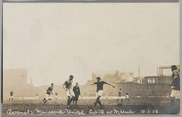 Arsenal v Manchester United FA Cup fourth round match postcard, 10th March 1906,
 featuring match action, 9 by 14cm., bears pencil annotation to rever