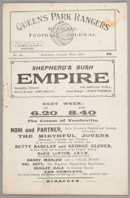 QPR v Merthyr Town programme 22nd January 1921  

F.L. Division Three fixture