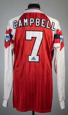 Kevin Campbell red Arsenal F.A. Cup Final No.7 jersey v Sheffield Wednesday, played at Wembley, 15th May 1993,
 Adidas, un-used long-sleeved spare wit