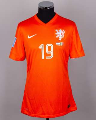 Klaas-Jan Huntelaar orange No.19 Netherlands v. Mexico short-sleeved shirt, 2014