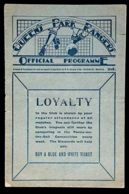 Queen's Park Rangers reserves v Arsenal reserves programme 13th April 1929, very light horizontal fold with very slight staple rust and scorers denote