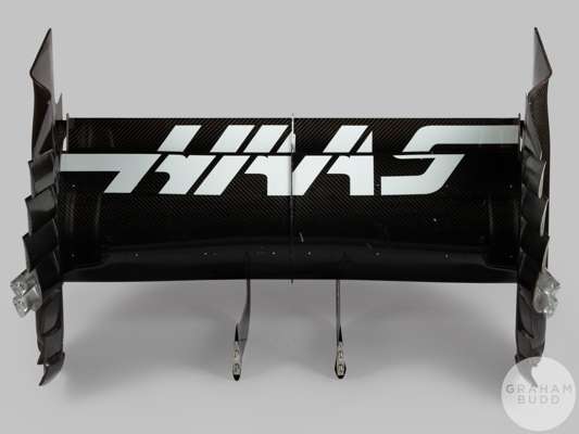 An official Haas rear wing assembly with DRS, circa 2017.