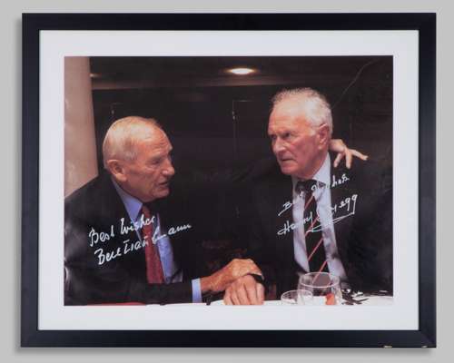 Large colour autographed photograph of Harry Gregg and Bert Trautmann