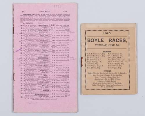Final racecard for Boyle 8th June 1915 and first racecard for Navan 16th September 1921