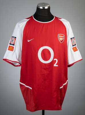 Patrick Vieira red Arsenal F.A. Community Shield no.4 home jersey, season 2002-03,
 Nike, short-sleeved with THE FA COMMUNITY SHIELD sleeve badges, cl