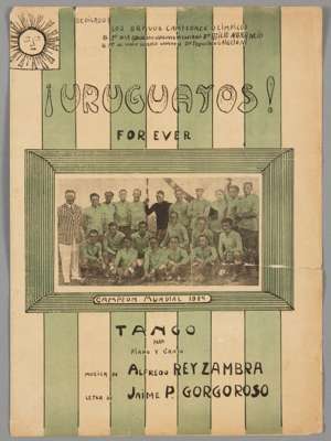 Olympic football 1924 Paris Uruguay Champions very rare four page sheet music for tango, written for piano and song called "Uruguayos Forever",
 and d