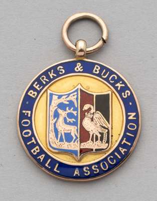 A 9ct gold and enamel Berks & Bucks Football Association medal, 1938-39, 
 the obverse inscribed Berks & Bucks Football Association, the reverse inscr