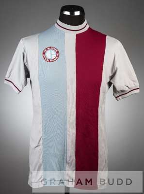 Blue, claret and grey Crystal Palace no.12 substitute's home jersey, season 1972-73,
 short-sleeved with THE GLAZIERS CRYSTAL PALACE F.C embroidered b