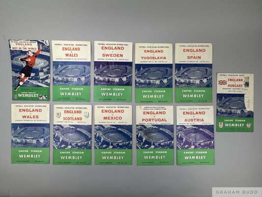 Eleven England International Home programmes from 1953 to 1962, 
 including v Rest of the World on October 21st 1953 and v Mexico May 10th 1961, (11)
