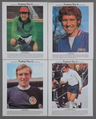 Set of 24 Typhoo Tea famous football player profile collector's cards,
 comprising Alan Ball, Gordon Banks, George Best, Bobby Charlton, Ron Davies, D