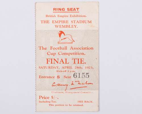 Scarce 1923 F.A. Cup Final ticket stub for West Ham United v Bolton Wanderers