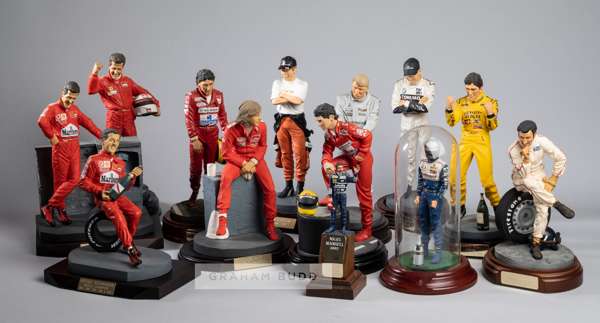 Collection of "The Art of Sport" F1 driver sculptures, 
 seven in original boxes, some with certificates, including Senna, Michael Schumacher (3), But