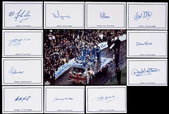 Autographed Rangers FC 1972 European Cup Winners Cup colour photograph, measuring 12'' x 8'', depicting a wonderful image of the Rangers team parading