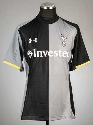 Kyle Walker grey and black Tottenham Hotspur no.28 third choice jersey, season 2012-13,
 Under Armour, short-sleeved with No sleeve badges, club crest