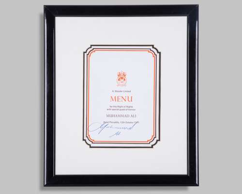 Muhammad Ali autographed A. Wander Limited Hotel Piccadilly menu 12th October 1971