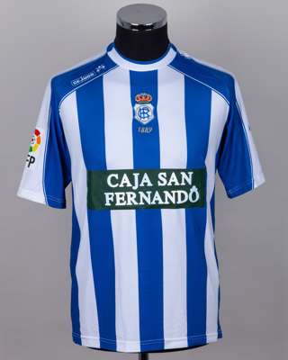 Laurentiu Rosu blue and white No.11 Recreativo Huelva v. Barcelona short-sleeved shirt, 2006