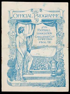 F.A. Cup Final programme Huddersfield Town v Preston North End played at Stamford Bridge 29th April 1922, staples removed, fair condition