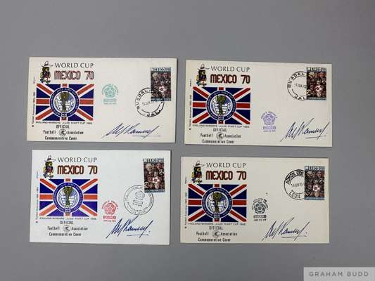 Alf Ramsey signed World Cup Mexico 1970 unique collection of four FDC's,
 comprising four FDC, all signed by Sir Alf Ramsey, the covers are the Footba