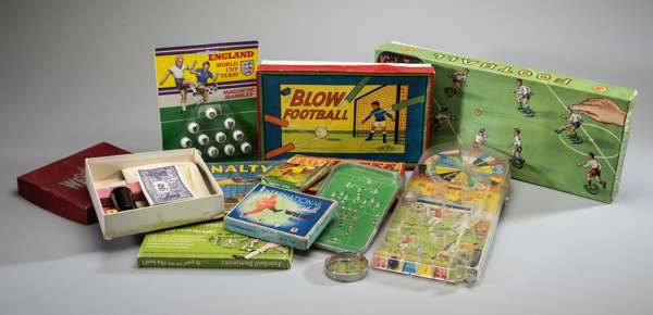 Collection of football toys and games, 
 vintages example including Penalty, Piktee, Blow football, Wembley, New Footie, Kick-Tor, football dominos, j