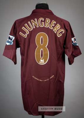 Freddie Ljungberg claret Arsenal Highbury 1913-2006 no.8 jersey, season 2005-06,
 Nike, short-sleeved with BARCLAYS PREMIERSHIP sleeve badges, club cr