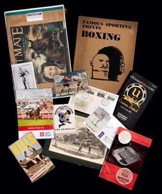 A large and varied collection of sports memorabilia mostly from the modern era, racing the best represented with racecards including Derby cards, Esca