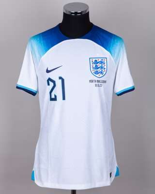 Eberechi Eze white and blue No.21 England v. North Macedonia short-sleeved shirt, 2023