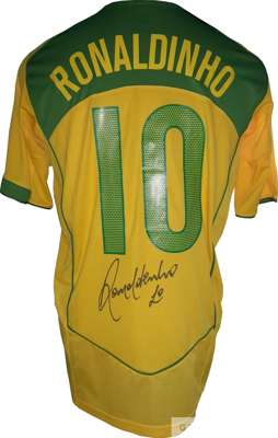 Ronaldinho signed replica shirt as worn during the 2004-05 World Cup qualifying matches