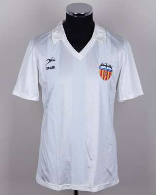 Juan Urruti white No.11 Valencia short-sleeved shirt, 1985-86
