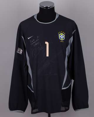 Dida black and grey No.1 Brazil v. USA match worn autographed goalkeeper shirt, 2003