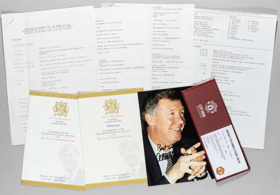 Group of ephemera formerly the property of Sir Alex Ferguson,
 including Sir Alex's named admittance pass to the Directors Box season 2009-10, Row 9, 