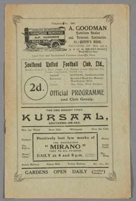 Southend United v Charlton Athletic programme 27th August 1923, 

F.L. Division Three (South)