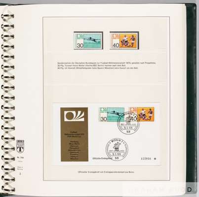 World Cup philately collection of FDC in presentation album covering World Cup 1974