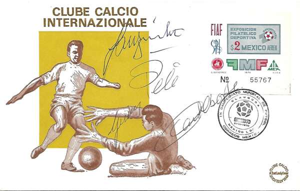 Mexico 1970 World Cup winners Brazil cover signed by five of the winning team, Pele, Jairzinho, Gerson and Carlos Alberto, 
 stamped and franked Mexic