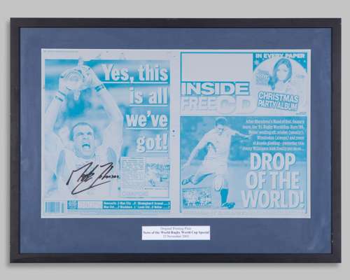 Martin Johnson autographed News of the World Rugby World Cup Special printing plate, 2003
