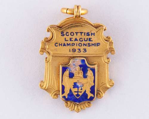 DougieGray 9ct gold and enamel Scottish League Championship winners medal, 1933