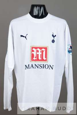 Edgar Davids white Tottenham Hotspur no.5 home jersey, season 2006-07,
 long-sleeved with BARCLAYS PREMIERSHIP sleeve badges, club crest and sponsor l