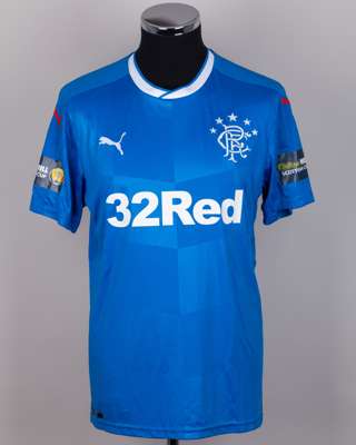 Fabio Cardoso blue No.4 Rangers v. Celtic match issued short-sleeved shirt, 2018
