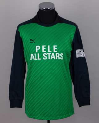 Pat Jennings green and black No.1 Pele All Stars v. Japan XI goalkeepers shirt, 1988