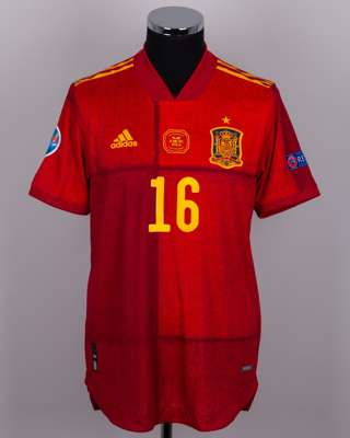 Rodri red No.16 Spain v. Poland short-sleeved shirt, 2021