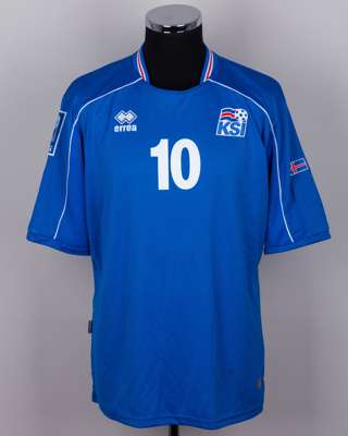 Palmi Rafn Palmason blue and white No.10 Iceland v. Holland short-sleeved shirt, 2009