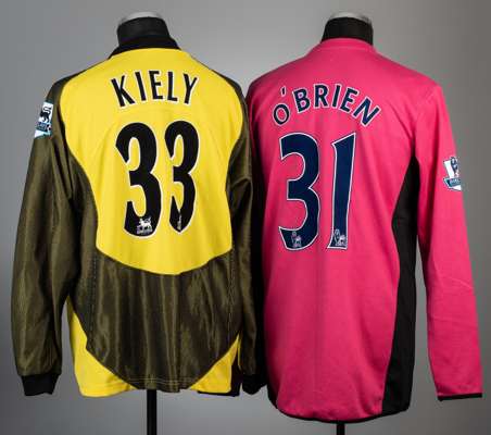 Two Portsmouth goalkeeper's jerseys for season's 2005-06 and 2009-10,
 comprising Dean Kiely yellow and black no.33 goalkeeper's jersey, season 2005-0