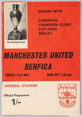 A rare programme printed for the possibility of a replay for the 1968 European Cup final Manchester United v Benfica, 
 which would have been played a