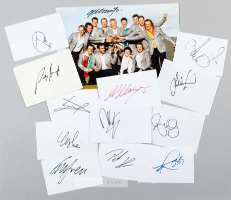 Complete set of signatures of the European winning golf team in the 2010 Ruder Cup,
 with captain Colin Montgomerie on team photograph and the rest of