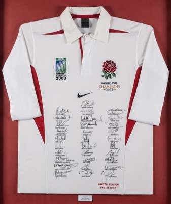 England Rugby World Cup Champions 2003 squad signed limited edition jersey,
 Nike, long-sleeved with England rose emblem, embroidered with WORLD CUP C
