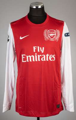 Aaron Ramsey red Arsenal no.16 home jersey, season 2011-12,
 Nike, long-sleeved with UEFA STARBALL and RESPECT sleeve badges, club crest and sponsor l