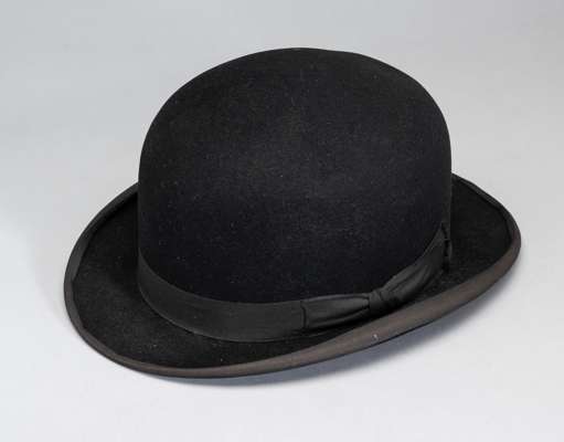 Arsenal FC's Herbert Chapman black bowler hat, 
 the black bowler hat with fabric band, the interior bearing CUSHION FITTING stamp and bearing H CHAPM