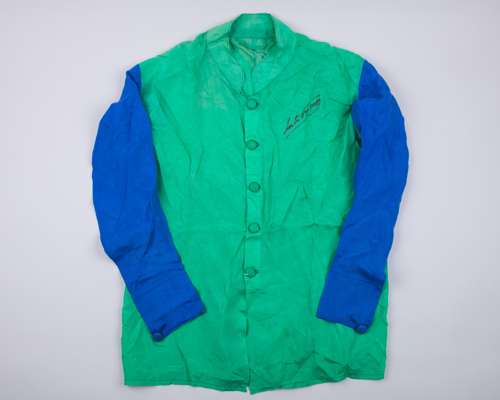 A set of Robert Sangster racing colours signed by Lester Piggott