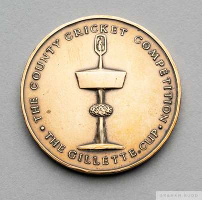 David Lloyd bronze 1974 Gillette Cup Runners-up medal
 the obverse inscribed THE COUNTY CRICKET COMPETITION, THE GILLETTE CUP, the reverse inscribed G